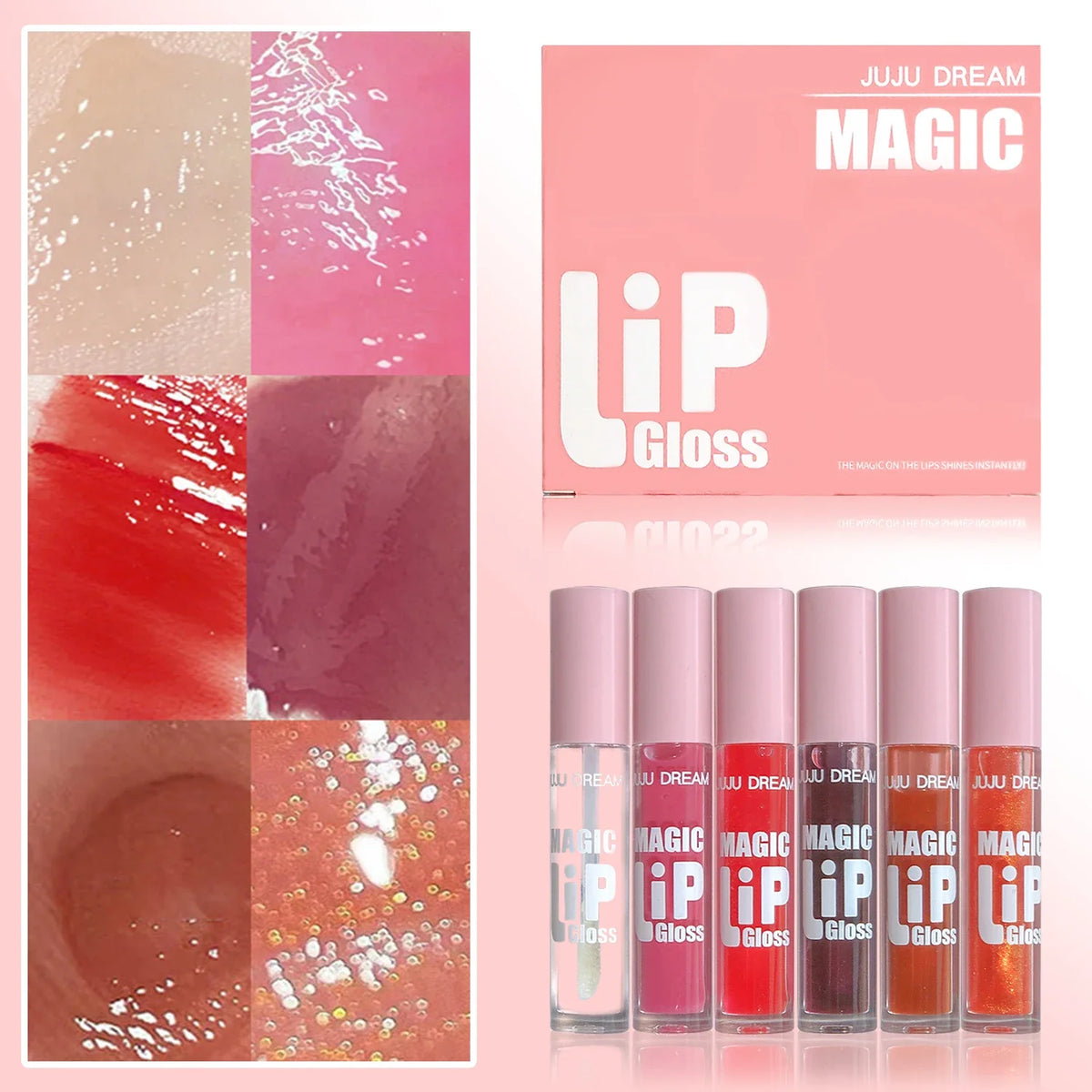 6 pcs Fine Sparkling Lip gloss set - Easy to color, non-stick，non-fading, moisturizing & shiny lip gloss set, a gift for ladies