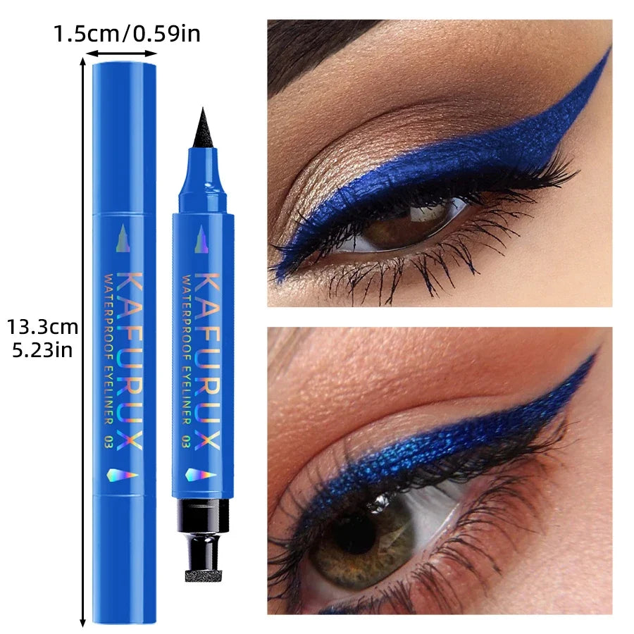 3 Color 2 IN 1 Seal Stamp Eyeliner Pen Waterproof Black Purple Blue Liquid Eye Liner Pencil Eyes Korean Makeup Gifts Cosmetic