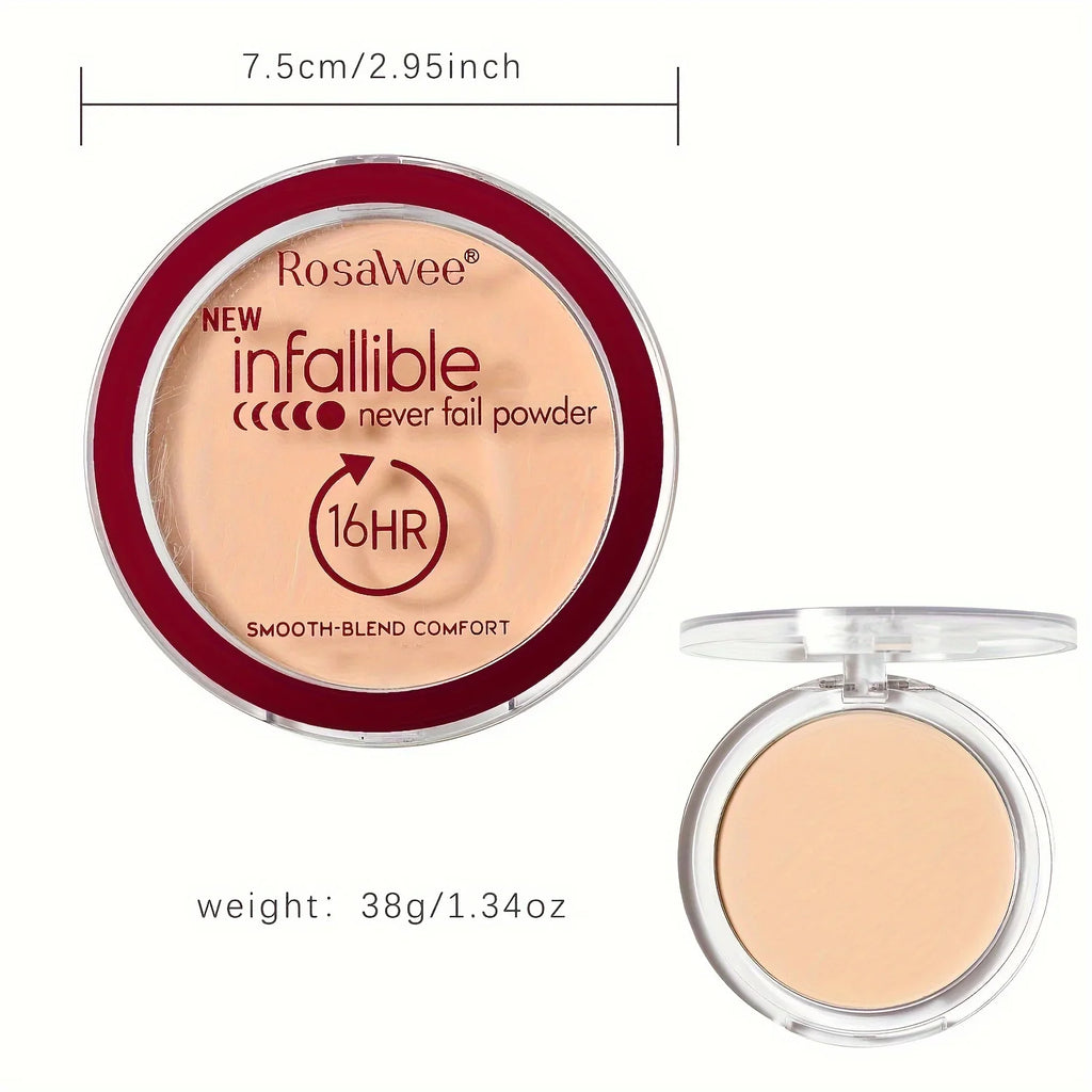 Matte Pressed Powder Foundation Full Coverage 16 Hour Longwear Face Makeup, Oil Control Flawless Finish, Finishing Powder