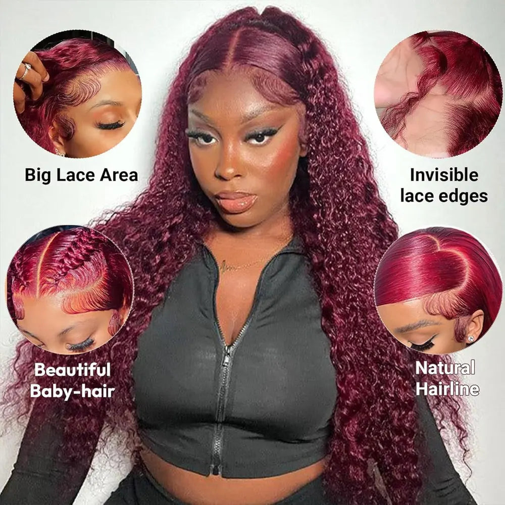 Burgundy 99J Deep Wave HD Lace Front Wig