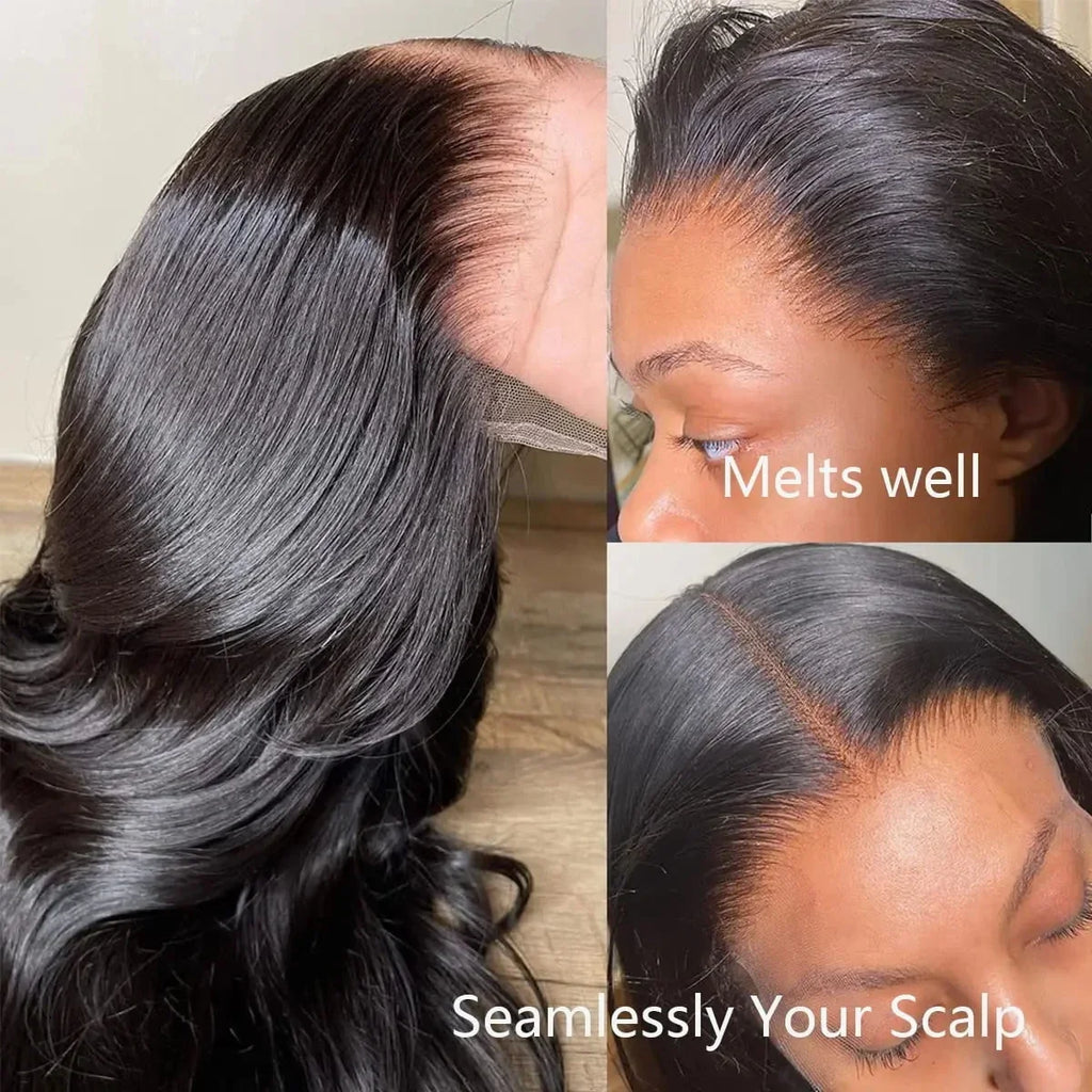 Natural Black Body Wave HD Lace Front Wig, Ships from US