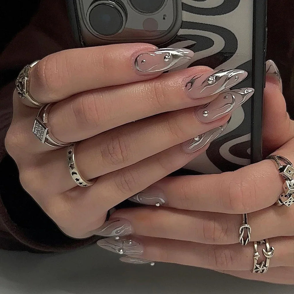 24 fake nails, fashionable wearable nails, ladies press nails, including 1 nail glue and 1 nail file