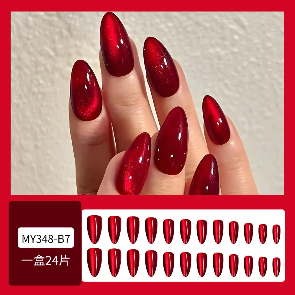 Glossy Cat Eye Press-On Nails, Almond (24 pcs)