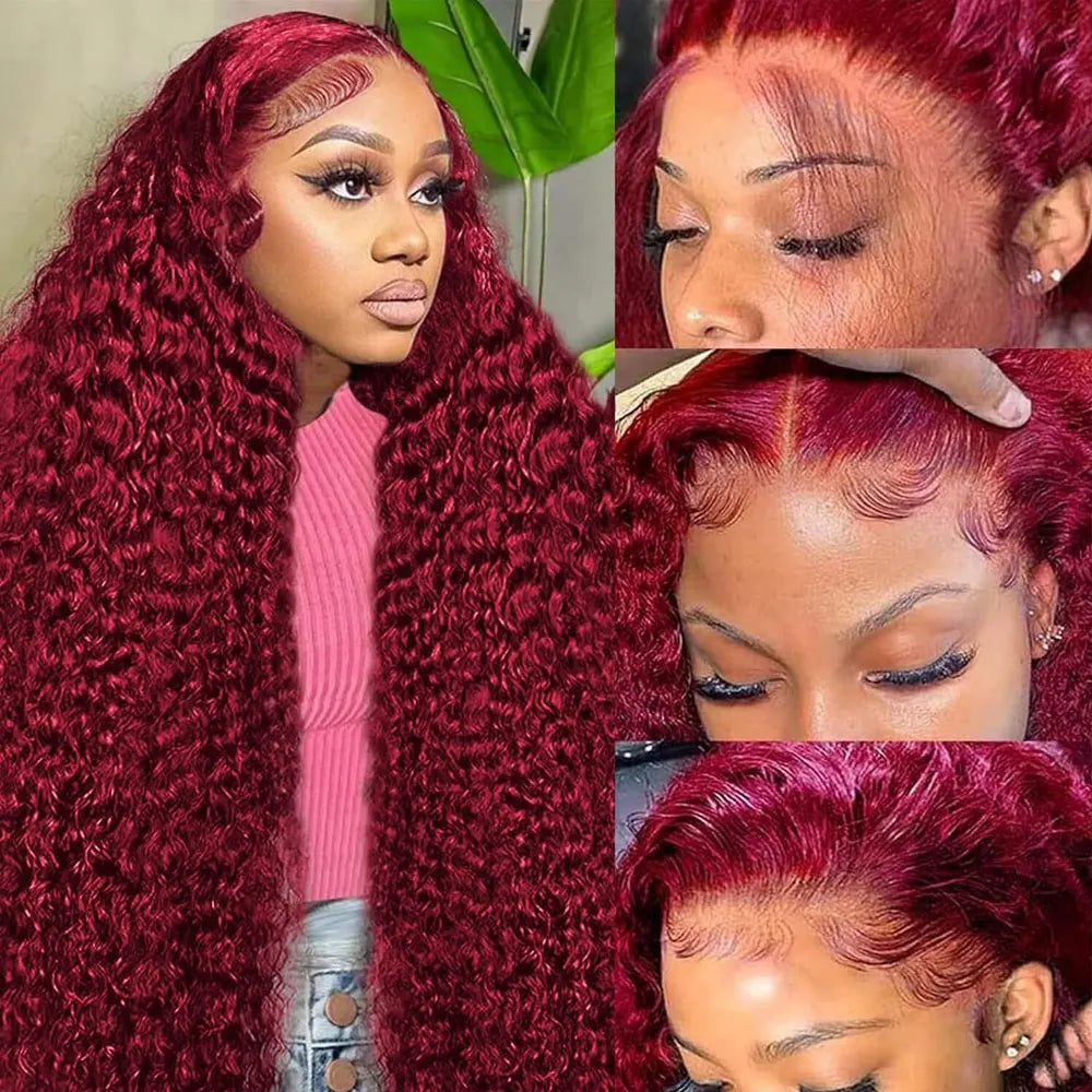 Burgundy 99J Deep Wave HD Lace Front Wig