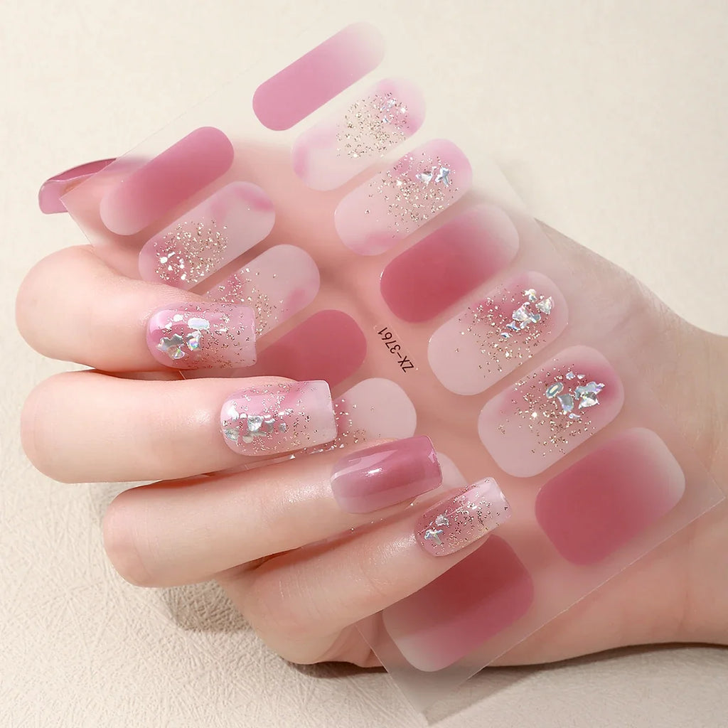 14Tips DIY Baking-Free Nail Stickers Shining 3D Rhinestone Self-Adhesive Nail Strips Full Cover Nail Decoration Decal