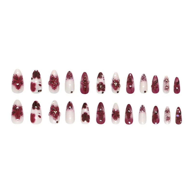 Flower Print Press-On Nails, Almond (24 pcs)