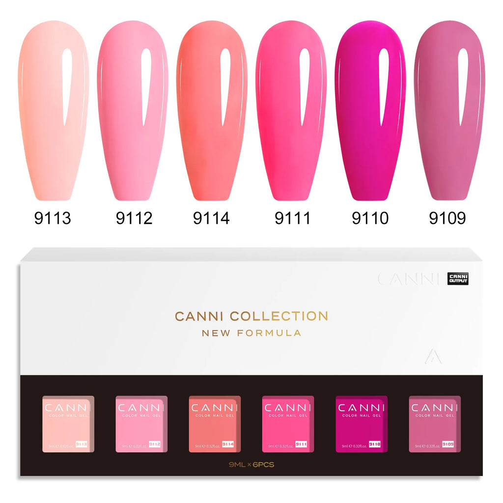 6pcs*9ml CANNI HEMA FREE Nail Gel Polish Set Gorgeous Color Semi Permanent Pigmented Painting Gel Soak off UV LED Gel Nails Kit