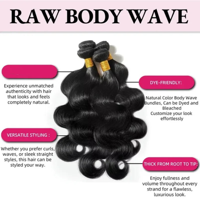 Body Wave Hair Bundles, Natural Black (10"–42")