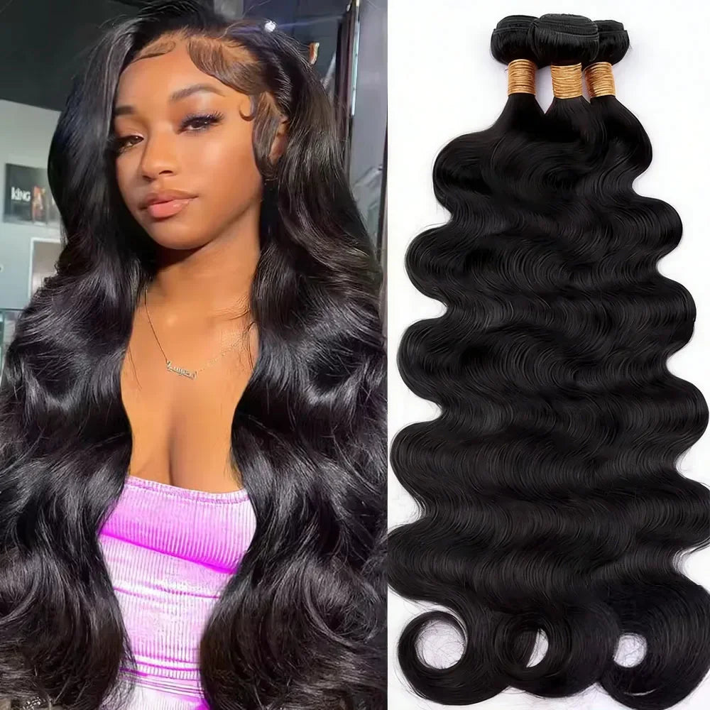 Body Wave Hair Bundles, Natural Black (10"–42")