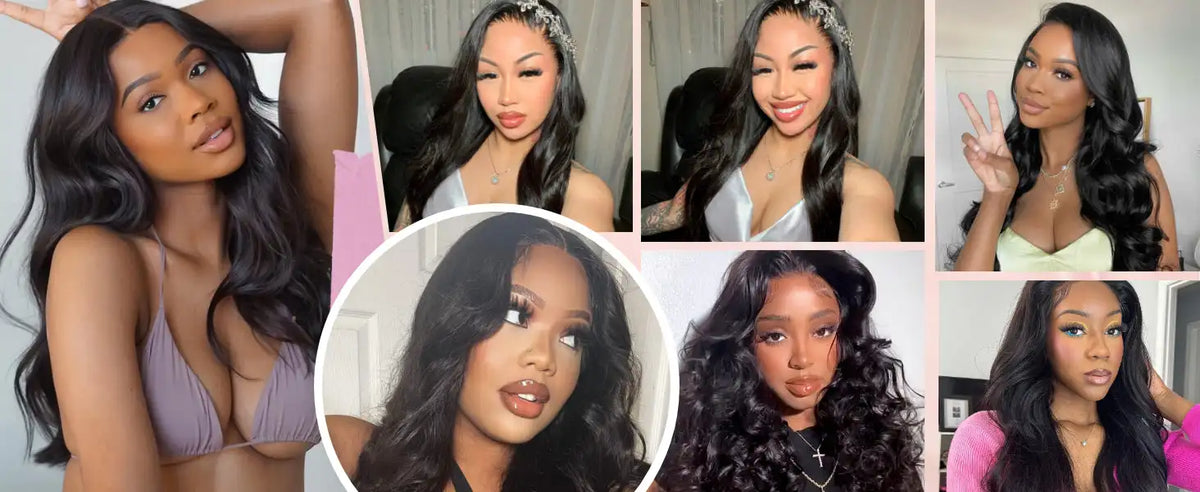 Natural Black Body Wave HD Lace Front Wig, Ships from US