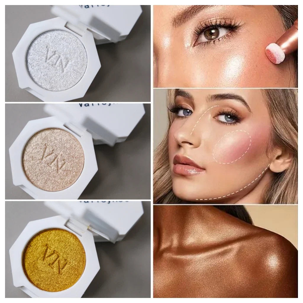 3 Color Highlighter Shimmer Waterproof Long-lasting Champagne Color Highlighter Powder Texture Brightening Facial Contours