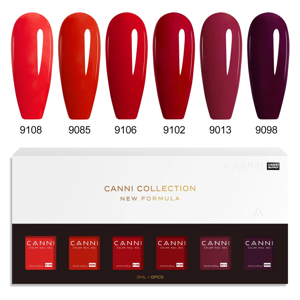 6pcs*9ml CANNI HEMA FREE Nail Gel Polish Set Gorgeous Color Semi Permanent Pigmented Painting Gel Soak off UV LED Gel Nails Kit