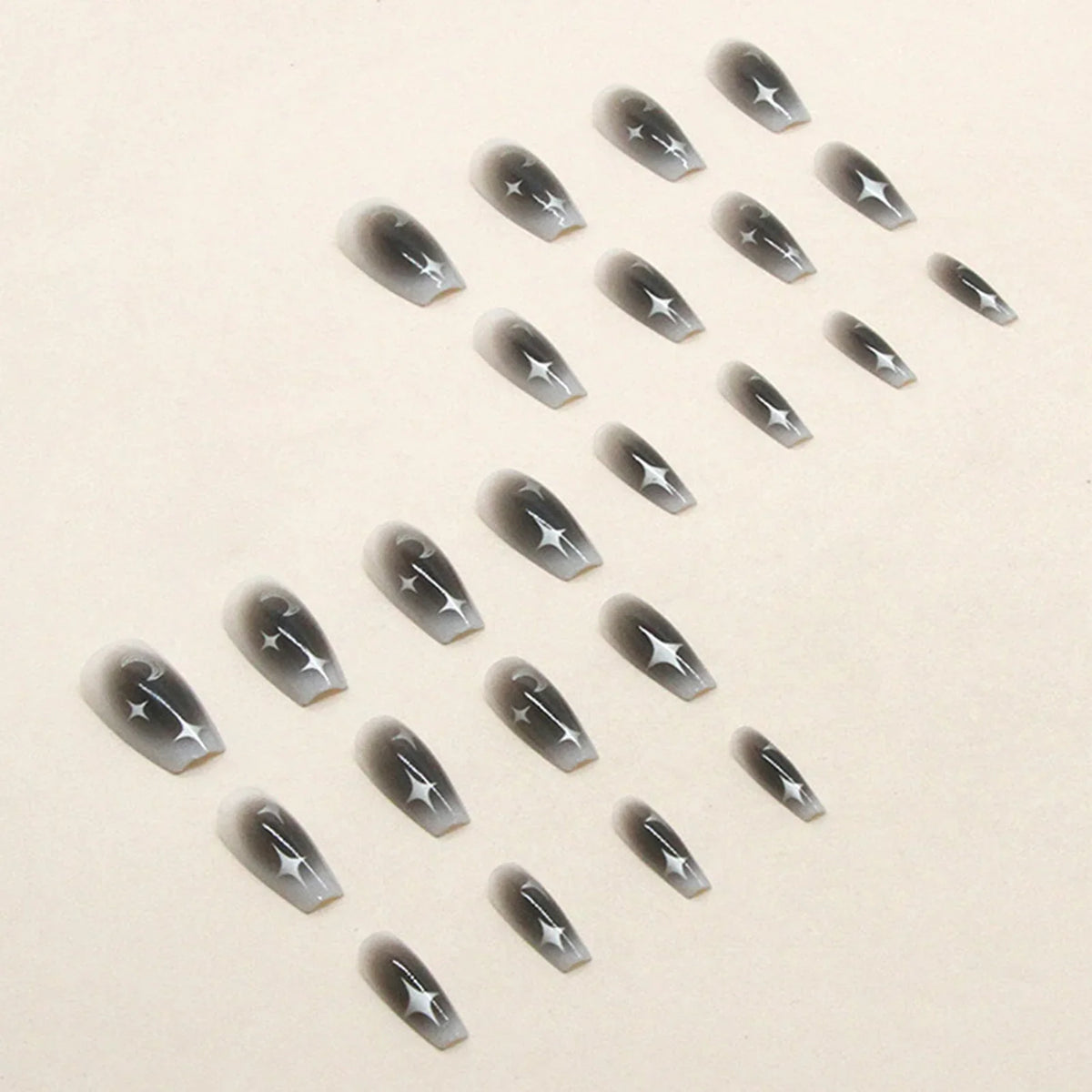 24pcs Y2k Star Press On Nails Gradient Black Mid-length Coffin False Nail Tips Full Cover Moon Designs Fake Nail For Cool Girls
