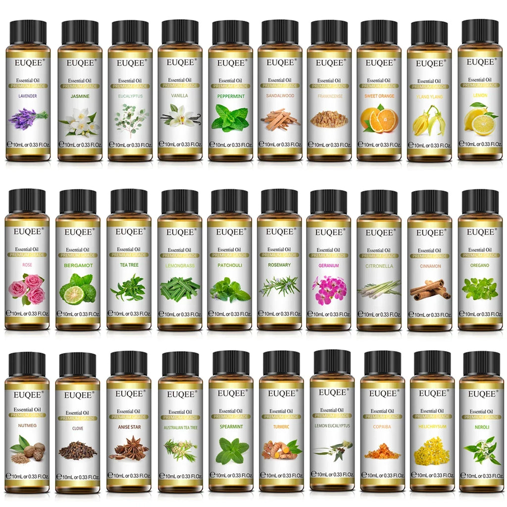EUQEE 10ml Pure Natural Essential Oil Lavender Jasmine Eucalyptus Vanilla Sandalwood Sweet Orange Lemon Oregano Neroli Fragrance