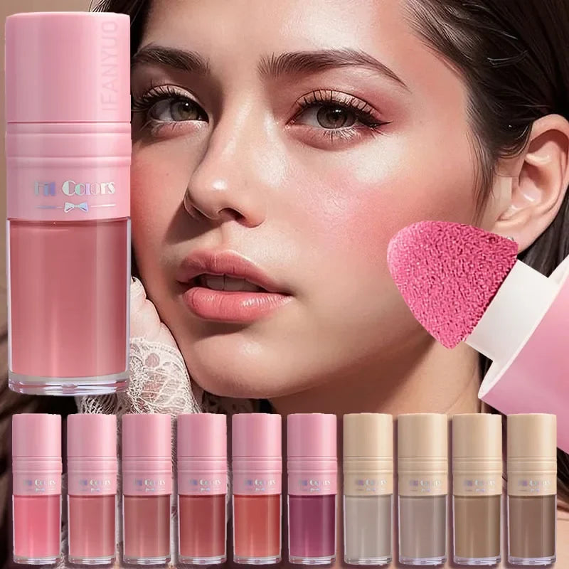 14 Colors Matte Liquid Blush Contour Highlighter Waterproof Long Lasting Sponge Brush Head High Pigment Blusher Brighten Bronzer