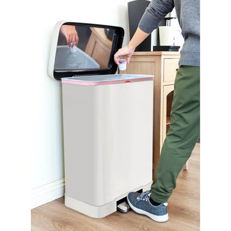 White 20-Gallon Stainless Steel Kitchen Trash Can with Step-on Lid