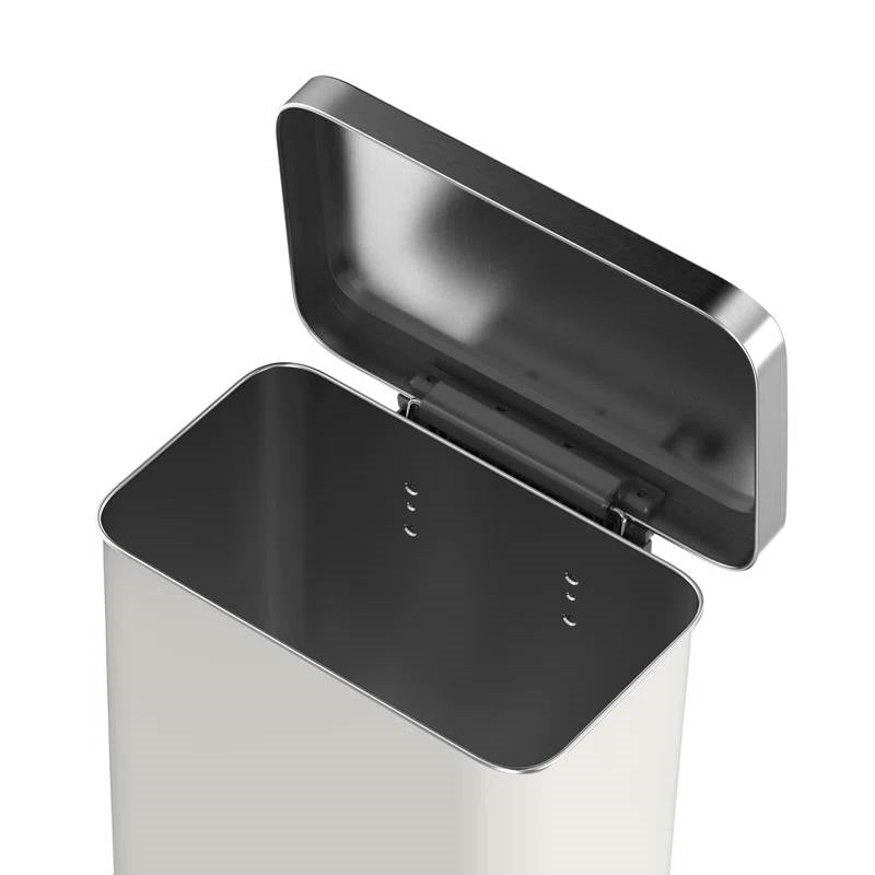 White 20-Gallon Stainless Steel Kitchen Trash Can with Step-on Lid