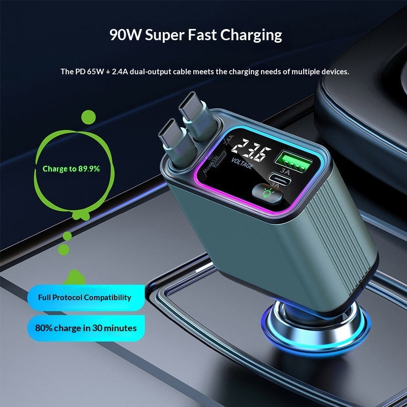 Retractable Cord Automatic Retraction Car In-car Charger Super-fast Charging